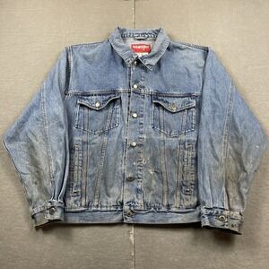Vintage Wrangler Hero Jacket Mens Large‎ Blue Denim Jean Button Up Trucker Coat